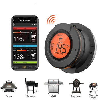 Безжичен термометър за месо, цифров Bluetooth, незабавно да четете отвътре и отвън за приготвяне на храна, барбекю, скара, печка, smokehouse, поддръжка 2/4 сонда