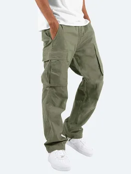 Нови панталони-карго 2023 г., мъжки панталони пълна дължина, обикновена свободни панталони с много джобове дантела прозорци, мъжки панталони-карго 3XL