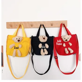Персонални холщовая чанта през рамо с мечка, потребителско име, чанта през рамо за кукли-заек, детска ежедневна чанта, чанта на рамото Kawaii