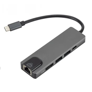 Зарядно устройство за таблета, USB C 5 В 1 Type C ДО RJ-45 Докинг станция USB 3.0 PD Бързо Зарядно Устройство Hub Адаптер Докинг станция