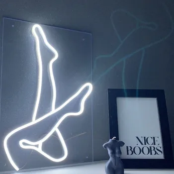 Изработена по поръчка неонова светлинна табела, женски секси силует на краката, за украса на стени, акрилна гъвкава светодиодна светлинна табела, на художественото оформление на стаята