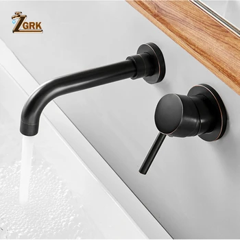 ZGRK стенен смесител за мивка с една дръжка и две дупки на стенен монтаж на месинг смесител за мивка в банята с топла и студена вода стенен монтаж с кран