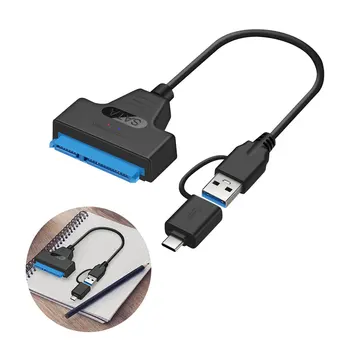 Кабел-адаптер SATA, кабел за конвертиране на твърд диск на USB Type-c, кабел за бърз пренос на данни USB 3.0 2-в-1