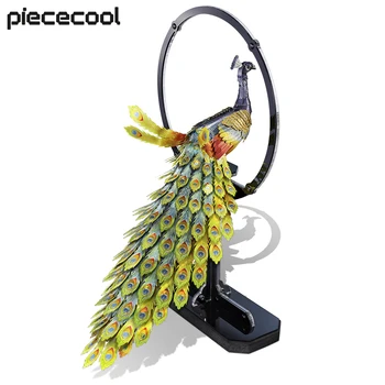 Комплекти за сглобяване на модели Piececool, цветни метален пъзел с павлином, 3D комплект 