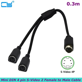 0,3 m S-Video 2 щепсела към штекеру 1/2 S-образен кабел Mini DIN 4pin видео кабел за връзка с телевизора AV кабел