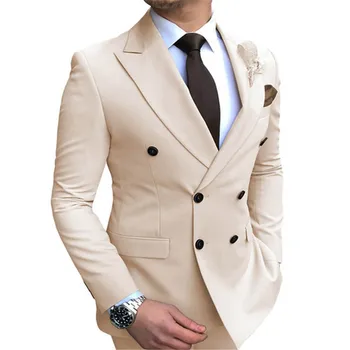 Нов мъжки яке-сако, оборудвана двубортный костюм с назъбени ревери, само яке-сако