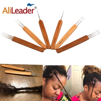 Вязальный кука с бамбук дървена дръжка, вентилационна игла за вземане на дредов, инструменти за удължаване на косата, метални аксесоари за перуки за коса