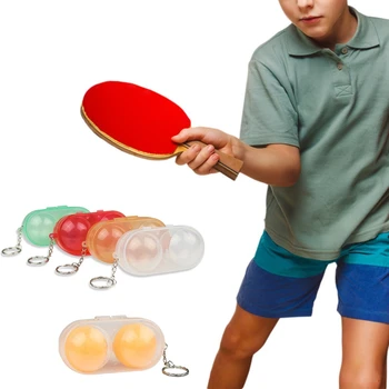 1 бр. Преносим пластмасов контейнер за тенис на маса 2 топчета за пинг-понг, кутия за съхранение с брелоком, аксесоари за спортни тренировки