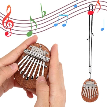 Изискан 8 ключ мини-Калимба пиано за палеца Дърво Метали Малък музикален инструмент окачване Преносим музикален аксесоар Маримба подарък