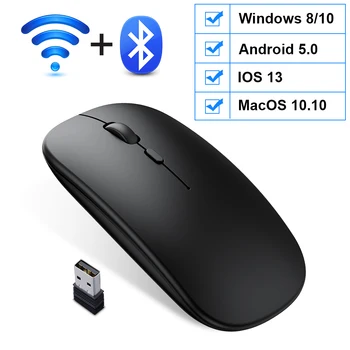 Безжична мишка Компютърна мишка Bluetooth Акумулаторна мишката Wirelesss Silent Mause USB оптична геймърска мишка за лаптоп ipad