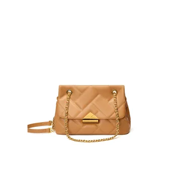 Дамски луксозна чанта през рамо от естествена кожа, дамски модерна чанта на верига от ромбовидным модел, дамски висококачествена чанта под мишниците