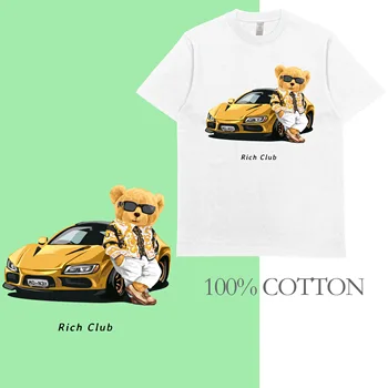 Тениски с шарени BLINGPAW, тениска с писмото принтом Teddy Bear RICH CLUB, бели памучни тениски унисекс, лятна тениска Harajuku