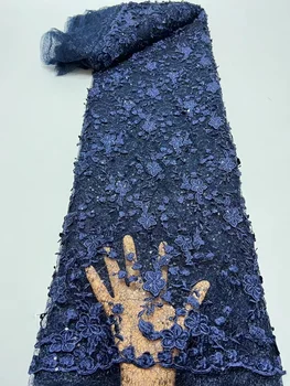 Тъмно Синя Африканска Лейси Плат С Пайети 2023, Висококачествена Дантела, Френски Нигерийски Бродирана Тюл, Дантела И Плат, Дамски Сватба Парти
