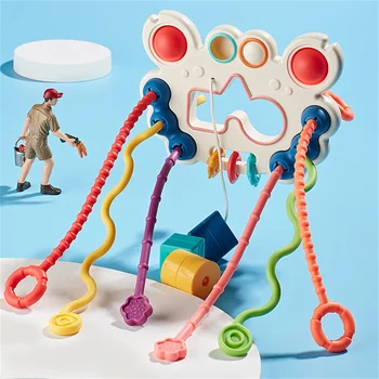 Сетивни Монтесори играчки, дърпане за веревочку, за деца от 6 до 12 месеца, силиконови забавни играчки, образователни играчки за деца от 1 до 3 години