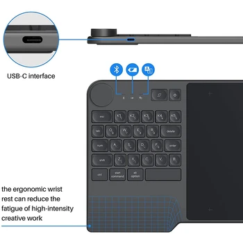 KD200 Inspiroy Keydial безжичен графичен таблет таблет за рисуване, съвместим с Bluetooth 5.0