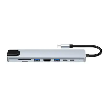 Удължител за USB порта Докинг станция USB C 8 в 1 USB удължителен кабел Plug And Play Дърва за клавиатура, принтер, преносим компютър, мишка, твърд диск