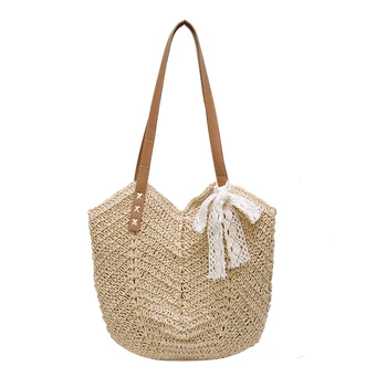 Ретро сламена чанта, нова чанта през рамо с голям капацитет, модерна тканая чанта-тоут, плажна чанта в стила на почивка, женствена чанта