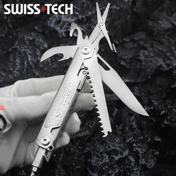 SWISS TECH 11 в 1 Мини Мультитул Сгъваем Нож EDC Тактически Инструменти За Оцеляване в Къмпинг Открит Джобен Нож, Ножици Отвертки