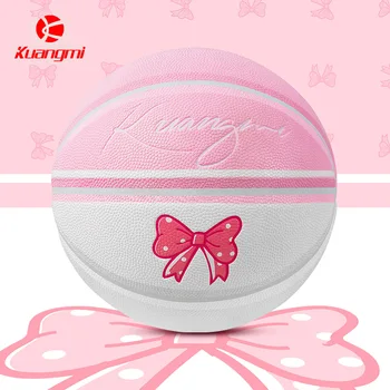 Баскетболна топка Kuangmi Bowknot официален размер 7, розови топката, висококачествен противоскользящий износоустойчива стритбол, студентски подаръци