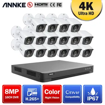 ANNKE 4K HD 16CH DVR Комплект H. 265 + Камера за наблюдение Система за Сигурност 8MP Система за видеонаблюдение IR Външно Нощно Виждане Комплекти за Видеонаблюдение