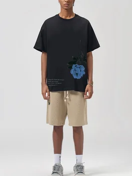 Yohji Yamamoto Година 3 2023 Лятна Тениска От Памук С Принтом Сини Рози С Къси Ръкави, Висококачествени Тениски За Мъже И Жени