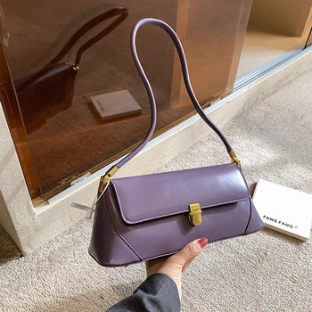 Дамска чанта с горната дръжка, луксозни дизайнерски чанти през рамо в ретро стил, модни лилава чанта за дами, на висококачествена дамска чанта