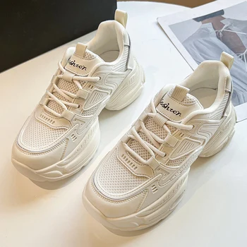 Пролет 2023, нова мода бели обувки Pops, дамски ежедневни обувки, без съединителни от изкуствена кожа, дишаща удобни обувки вулканизированная