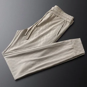Ежедневни спортни панталони цвят каки с прессованным лепило в клетката, мъжки панталони летни тънки мъжки спортни панталони