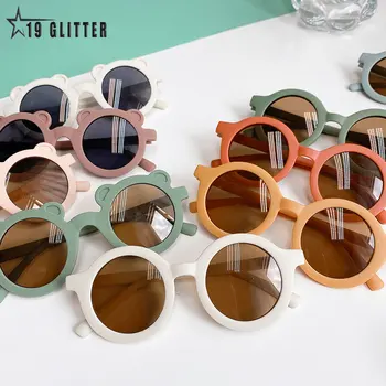 Модни кръгли слънчеви очила под формата на мультяшного мечка за момчета и момичета, детски vintage слънчеви очила с защита от uv, класически детски очила