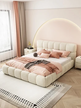 Надуваема легло онлайн личности в италиански стил, проста тъканно легло, нова леки луксозна сватбена легло с мека кожена чанта от масивна дървесина