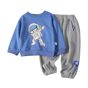 Новост 2023 година, есента памучни комплекти детско облекло с шарките на астронавти за малки момчета, ежедневно облекло, костюм от 2 теми