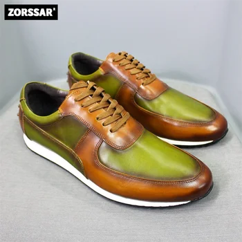 Нова мъжки ежедневни кожени обувки от естествена кожа, дантела, мъжки обувки, ръчна изработка на британския стил, удобни и модни маратонки за ходене