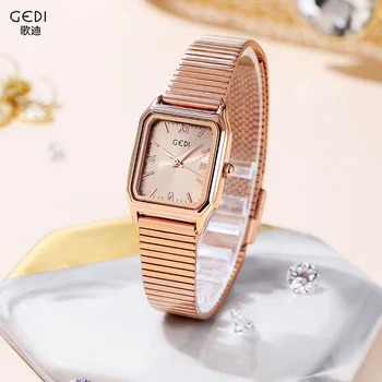 Модерни ежедневни дамски часовник от розово злато с тесен мини-прости квадратен циферблат, дамски ръчен часовник от неръждаема стомана, кварцов дамски подарък часовник