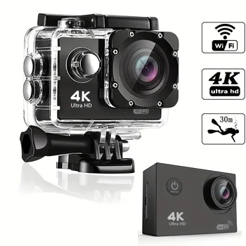 Екшън-камера за 4K, 16-мегапикселова камера, подводна водоустойчива камера, спортна камера, WiFi, батерия с капацитет 900 mah (включително на картата с памет 32G)