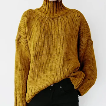 Есенно-зимния женски пуловер с висока воротом, кратък монофонични вязаный жилетка с висока воротом, дамски пуловер