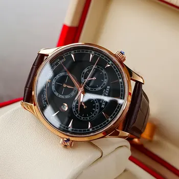 Дизайнерски мъжки часовници Reef Тигър/RT с датата на световно време, автоматичен часовник от розово злато RGA1951