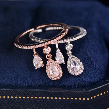 SINLEERY, фини пръстени с отложено във формата на капка вода, розово злато, сребърен цвят, променящи се размери, годежни пръстени за жени, бижута