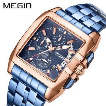 Мъжки часовник-добро луксозна марка, сини водоустойчив кварцов часовник от неръждаема стомана, мъжки модни хронограф, мъжки спортни военни часовници