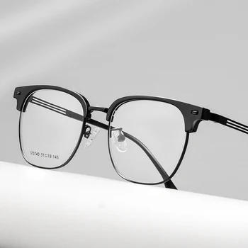 Метални рамки за очила в полурамке, мъжки дизайнерски квадратни оптични очила за късогледство рецепта, мъжки ретро бизнес очила, очила