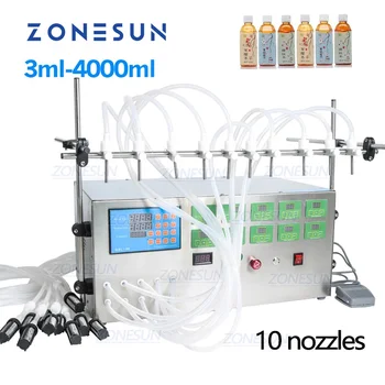 Машина за бутилиране на течности ZONESUN с 10 глави, електрически полуавтоматични сок, соев млечна напитка, пълнител за вода, сок, необходим