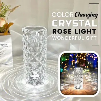 Което променя цвета си в кристален розов лампа призма розова сензорна лампа 16 цвята розови лъчи Кристал diamond настолна лампа Украса на стаята