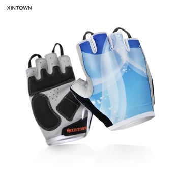 XINTOWN Велосипедни ръкавици за Колоездене гел накладки противоударные спортни ръкавици на половин пръст Синя светлина Размер M / L / XL