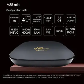 V88Mini Smart TV Box Android 12 Allwinner H3 Quad-core 2,4 G WIFI 8K H. 265 Телеприставка 8 + GB 128 GB медия плеър за Домашно Кино