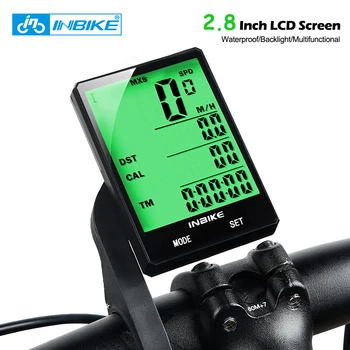 INBIKE 2,8 инчов велосипеден компютър Велосипеден километража на велосипеди за измерване на скоростта на Безжичната кабелна водоустойчив многофункционален LCD дисплей с подсветка