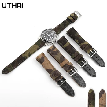 UTHAI Z83 камуфляжный velvet военен каишка за часовника 18 мм, 20 мм, 22 мм и каишка за Samsung Каишка за Huawei Watch