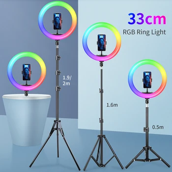 6,5-13-инчов RGB led Околовръстен Лампа за Селфи с 2 м 1,6 м Статив-стойка За Снимки, Заполняющий Светлина, Околовръстен Лампа За Снимки и За Видеоклипове Youtube