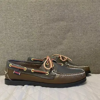 Неподправена обувки за докове Sebago - специални кожени обувки-лодка дантела с остри пръсти D021