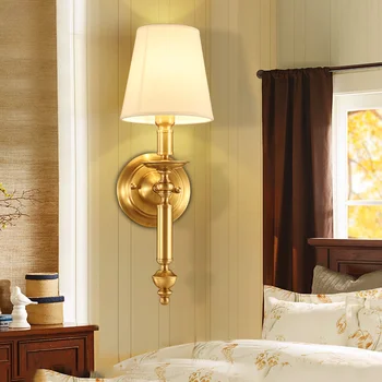 Американски монтиран на стената лампа хлебна мед, на фона на всекидневна, скандинавски минималистичен модерен ретро-коридор, Нощна лампа за спални