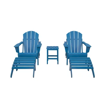 Набор от Adirondack столове за тераса на открито от 5 теми с оттоманкой и приставным масичка, Тихоокеанска синя