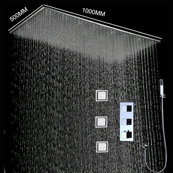 hm Големи термостат смесители за душ 50 * 100 см, таван led душ-панел с масажни дюзи за тялото, система за дъждовни кран за баня